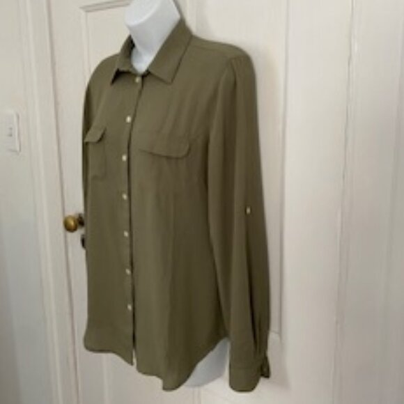 Loft Button-Down, Olive Color, Long Sleeve Blouse, Size S - Picture 1 of 5